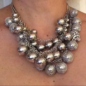 Lee Angel Jude Silver and Crystals Ball-embellished Drop Necklace